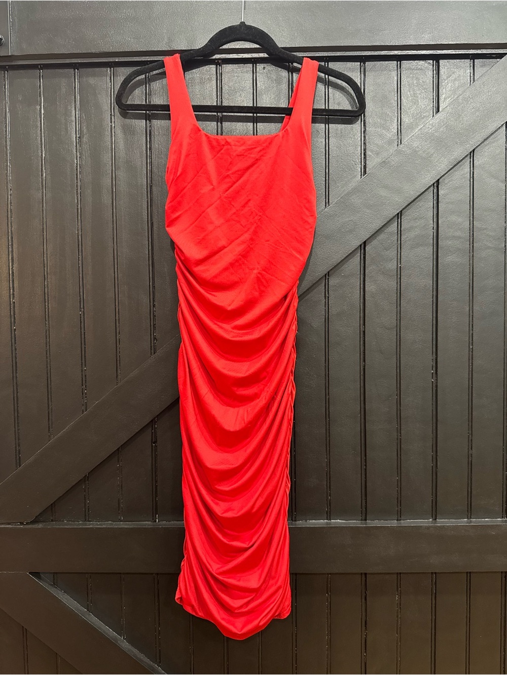 Red Ruched Midi Dress - Picture 3 of 4